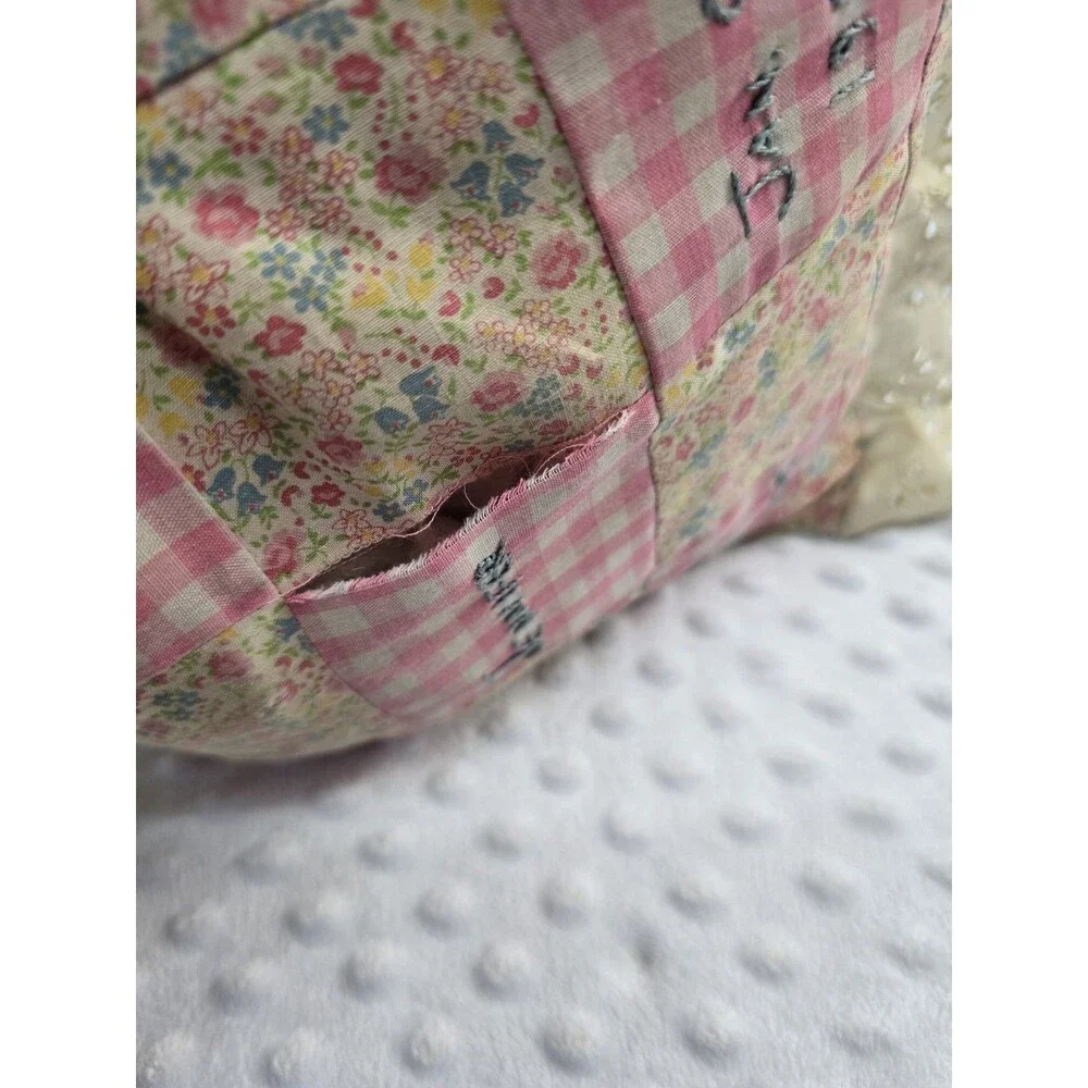 Ruffle Gingham Pillow Pink Cottagecore Embroidered Happy Birthday 10” Jennifer